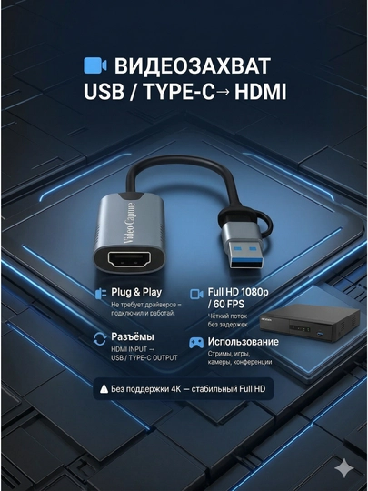 Video Capture USB Type-c to Hdmi видеозахват