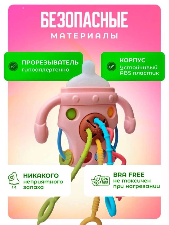 Прорезыватель для зубов новорожденных, развивающая погремушка-грызунок для детей и малышей