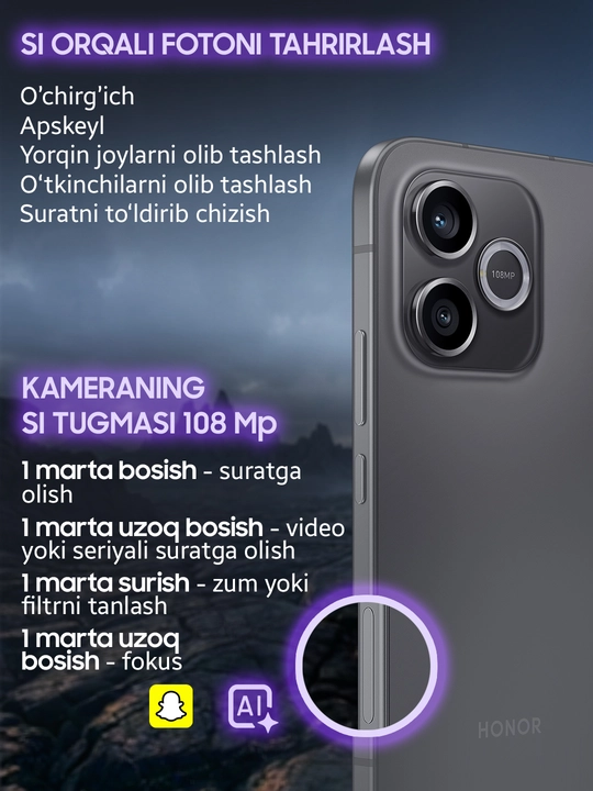 HONOR 600 Lite 5G zarbalarga chidamli smartfon, 8/256 GB, giftbox sov'gaga