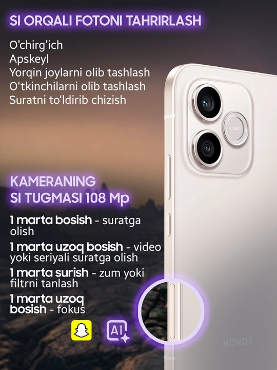 HONOR 600 Lite 5G zarbalarga chidamli smartfon, 8/256 GB, giftbox sov'gaga