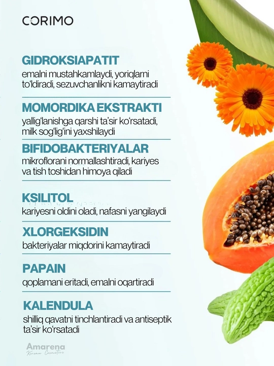 Corimo og‘iz bo‘shlig‘ini tozalovchi ko‘pik, tish parvarishi, oqartirish va toza nafas