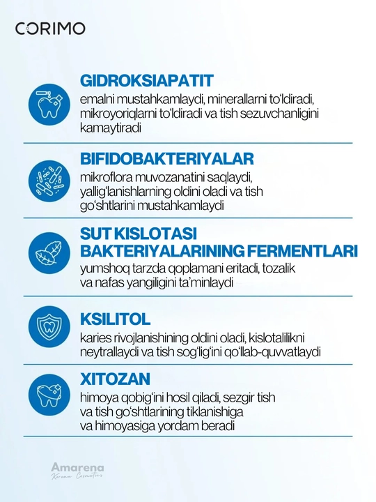 Corimo og‘iz bo‘shlig‘ini tozalovchi ko‘pik, tish parvarishi, oqartirish va toza nafas