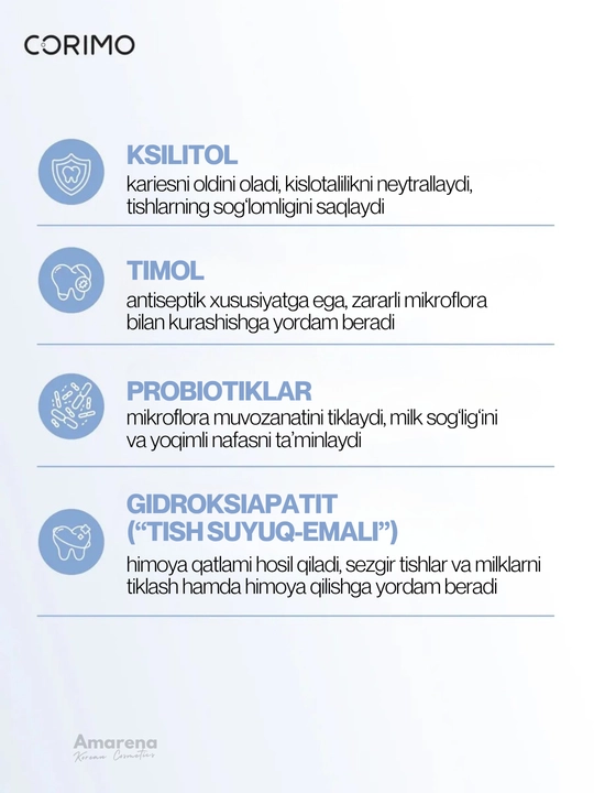 Corimo og‘iz bo‘shlig‘ini tozalovchi ko‘pik, tish parvarishi, oqartirish va toza nafas
