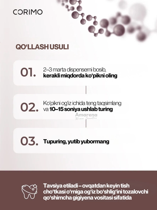 Corimo og‘iz bo‘shlig‘ini tozalovchi ko‘pik, tish parvarishi, oqartirish va toza nafas