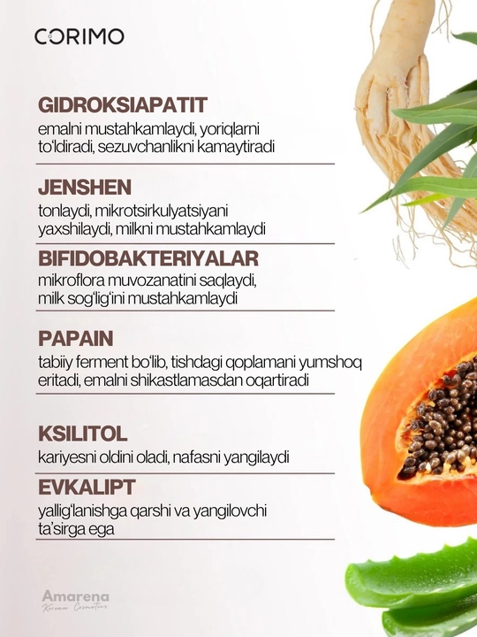 Corimo og‘iz bo‘shlig‘ini tozalovchi ko‘pik, tish parvarishi, oqartirish va toza nafas