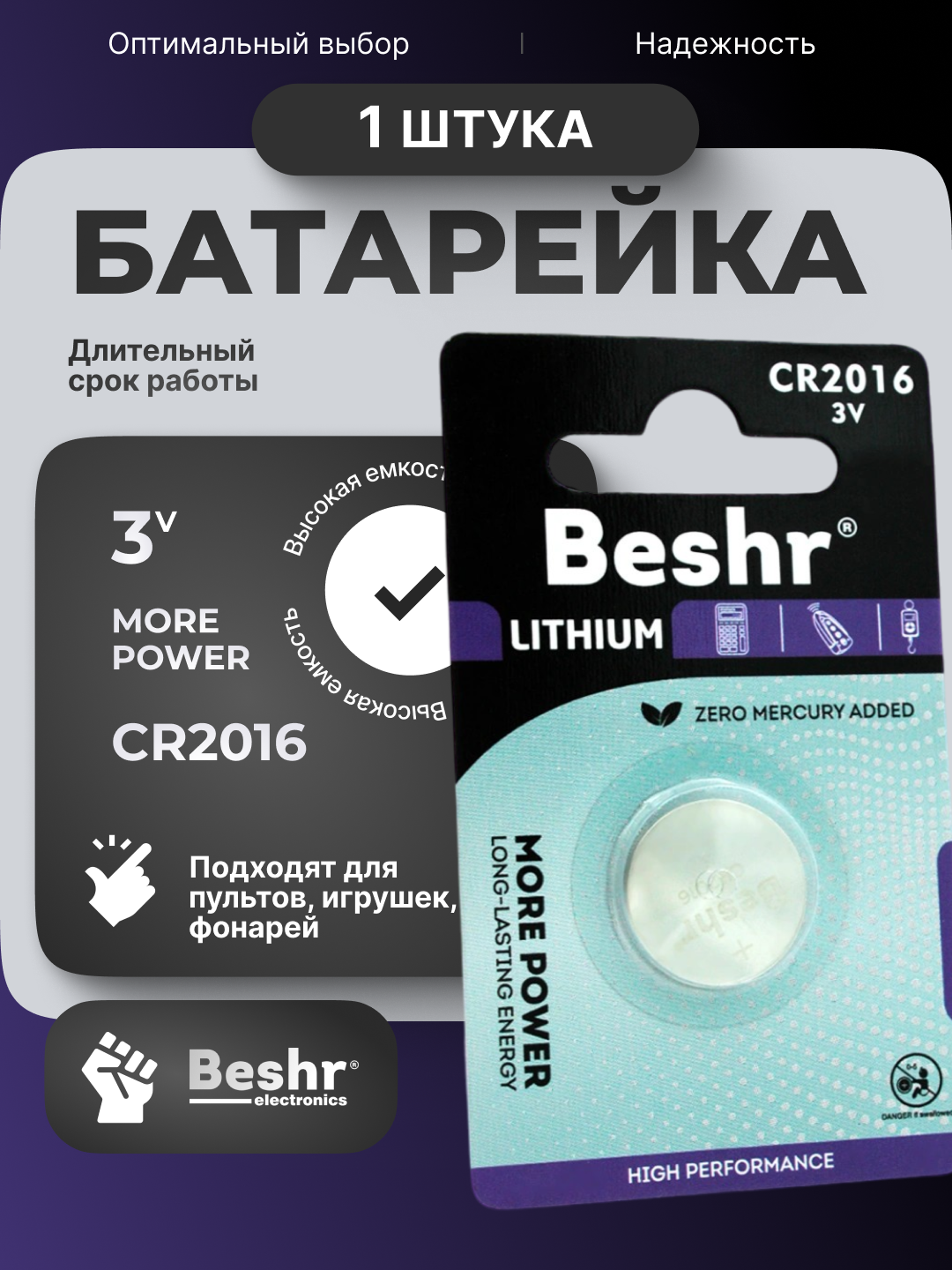 Lityum batareykalar, ishonchli quvvat manbalari, Beshr CR2016 / 2025 / 2032 - 