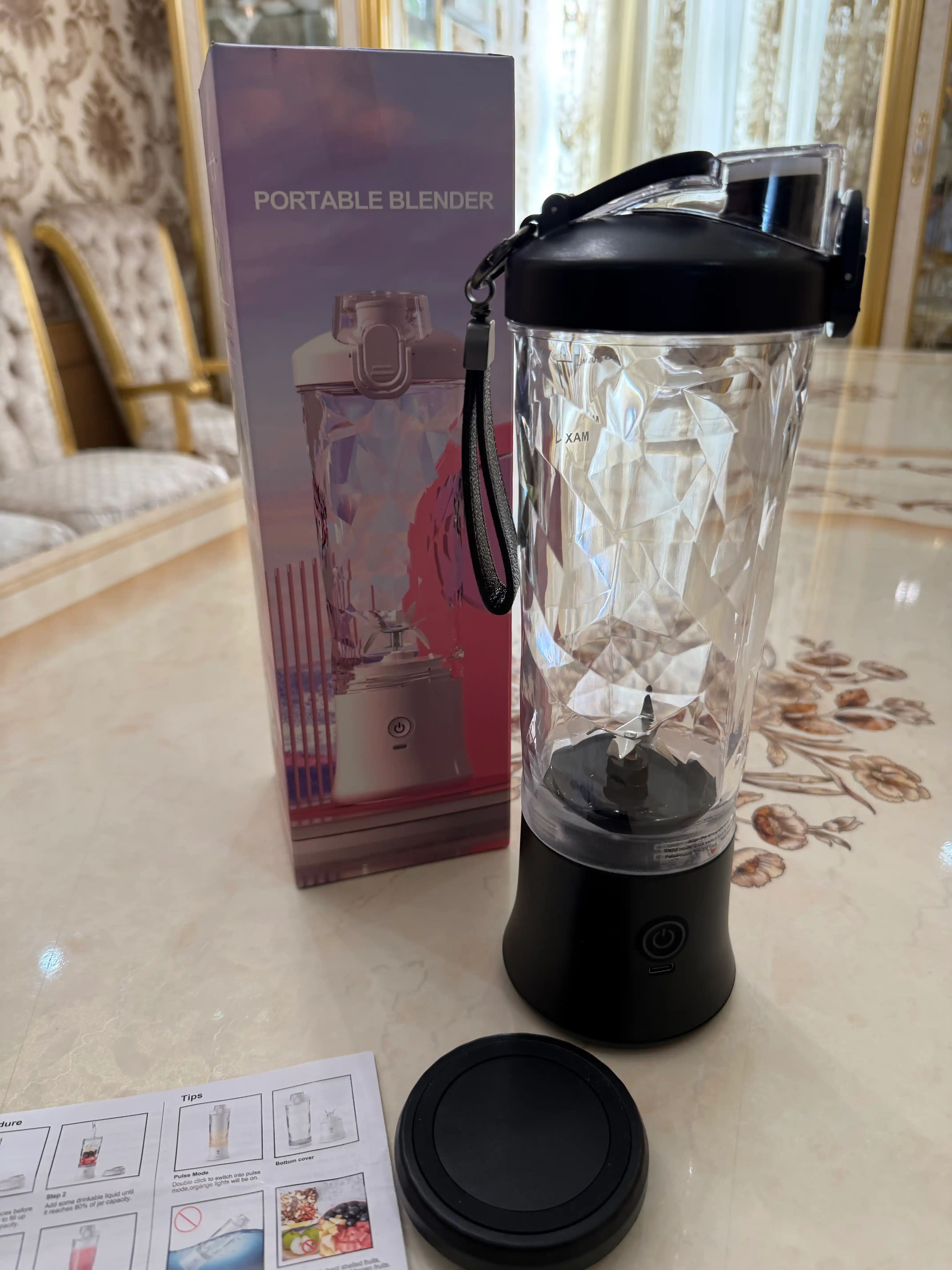 Portativ blender, qo‘l mini-sheykeri, 3 tasi 1 da, smuzi tayyorlash uchun, kuchli, 600 ml