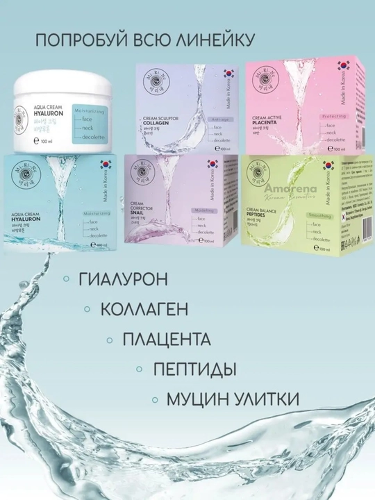Корейский крем с пептидами и гиалуроновой кислотой Mi-Ri-Ne, для кожи лица, шеи и декольте