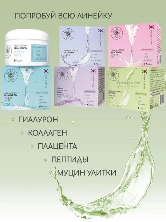 Корейский крем с пептидами и гиалуроновой кислотой Mi-Ri-Ne, для кожи лица, шеи и декольте