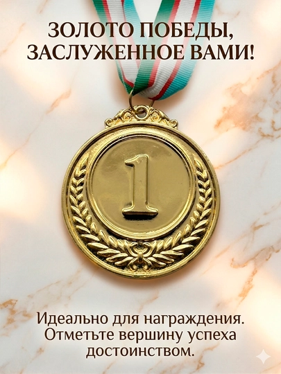 Призовая медаль,металл на ленте,1-е место – золото,2-е место – серебро, 3-е место – бронза