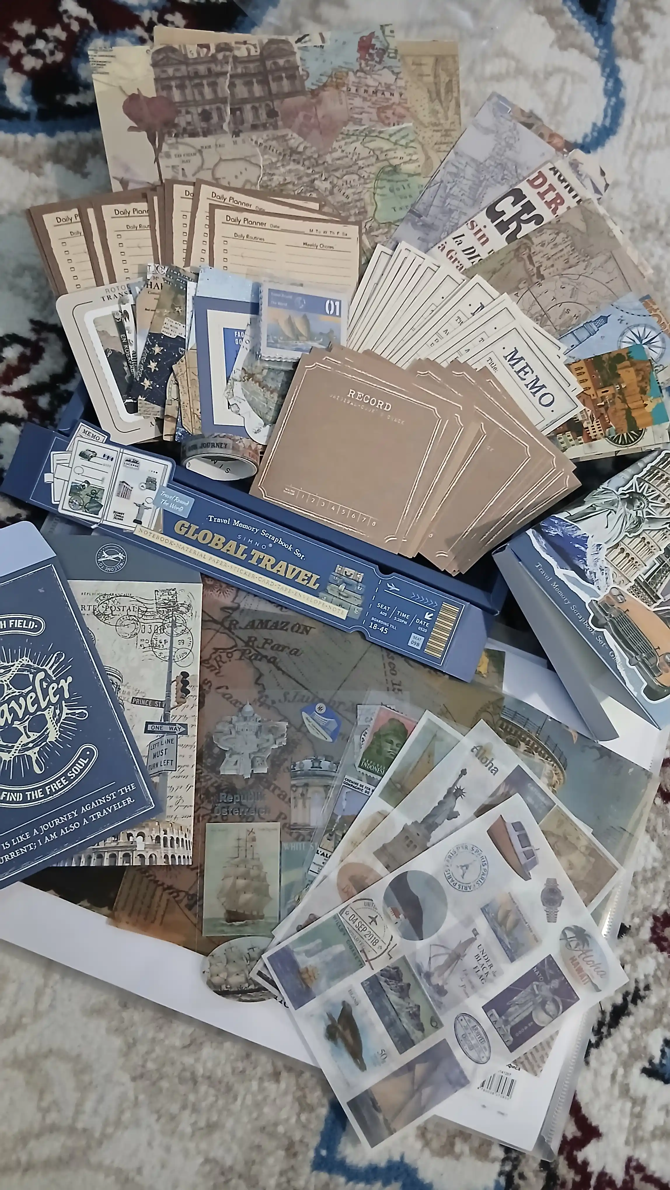 Подарочный набор для скрапбукинга: блокнот, набор стикеров, винтажная бумаги
