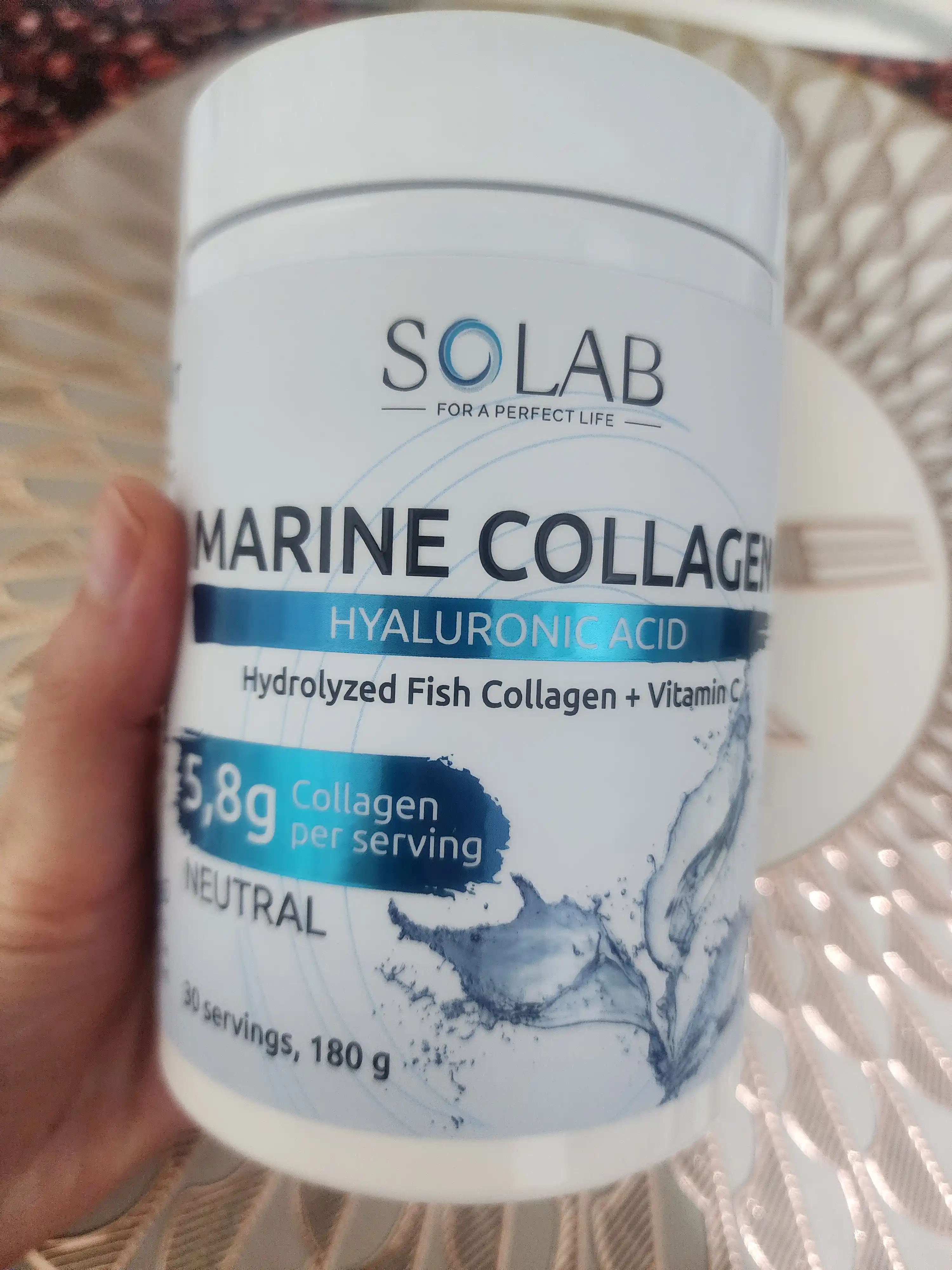 Dengiz kollageni +Gialuron kislotasi + C vitamini, SOLAB, Neytral ta'ml, 180g, 30 porsiya