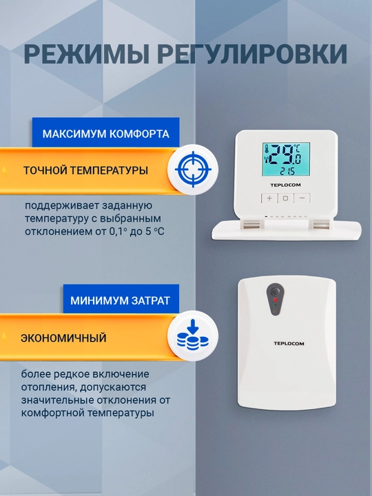 Xona termostati Teplocom TS-2AA/3A-RF, simsiz, 250 V, LCD displey