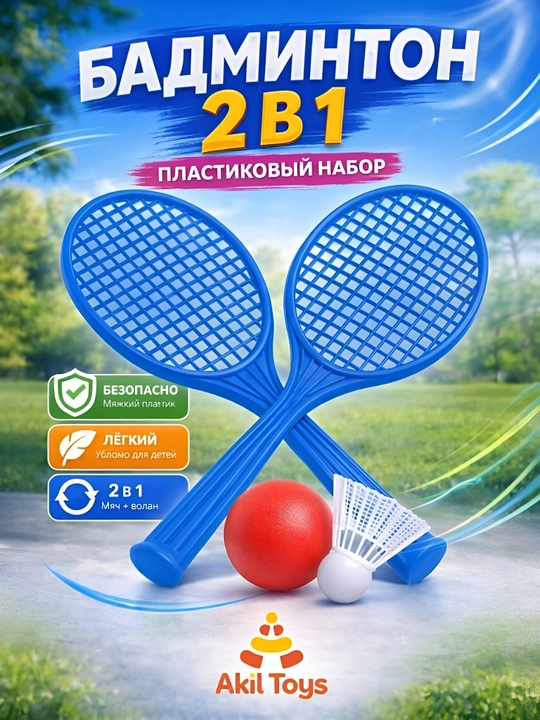 Набор для бадминтона 2 в 1 (ракетки + мяч + волан) - 