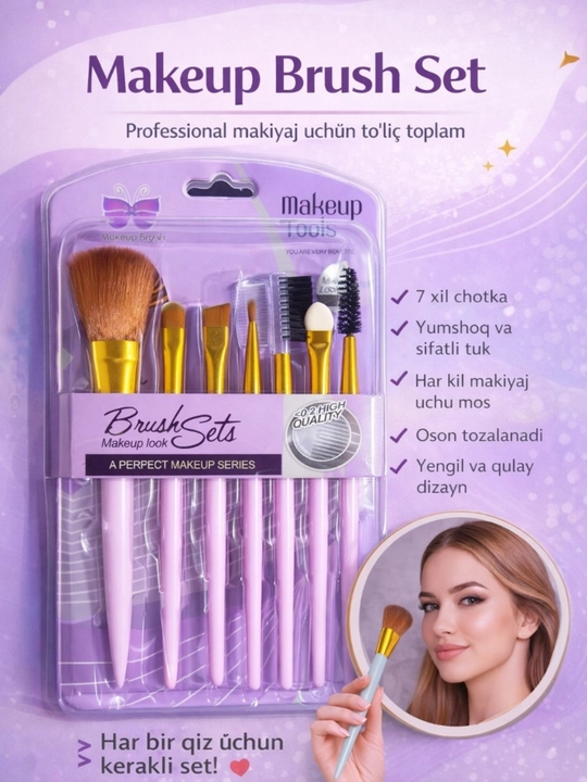Professional ayollar makiyaji uchun 7in1 bo'lgan to'plam cho'tkasi