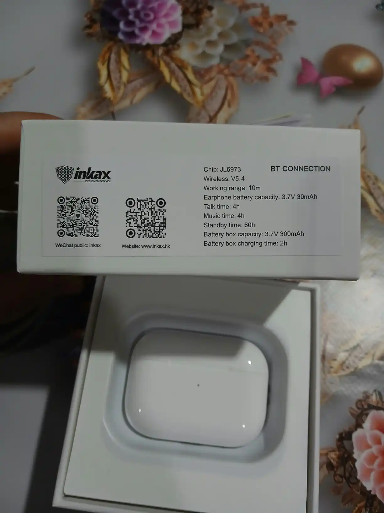 Inkax T03 simsiz quloqchinlari, Bluetooth, sensor boshqaruv, zaryad qutisi