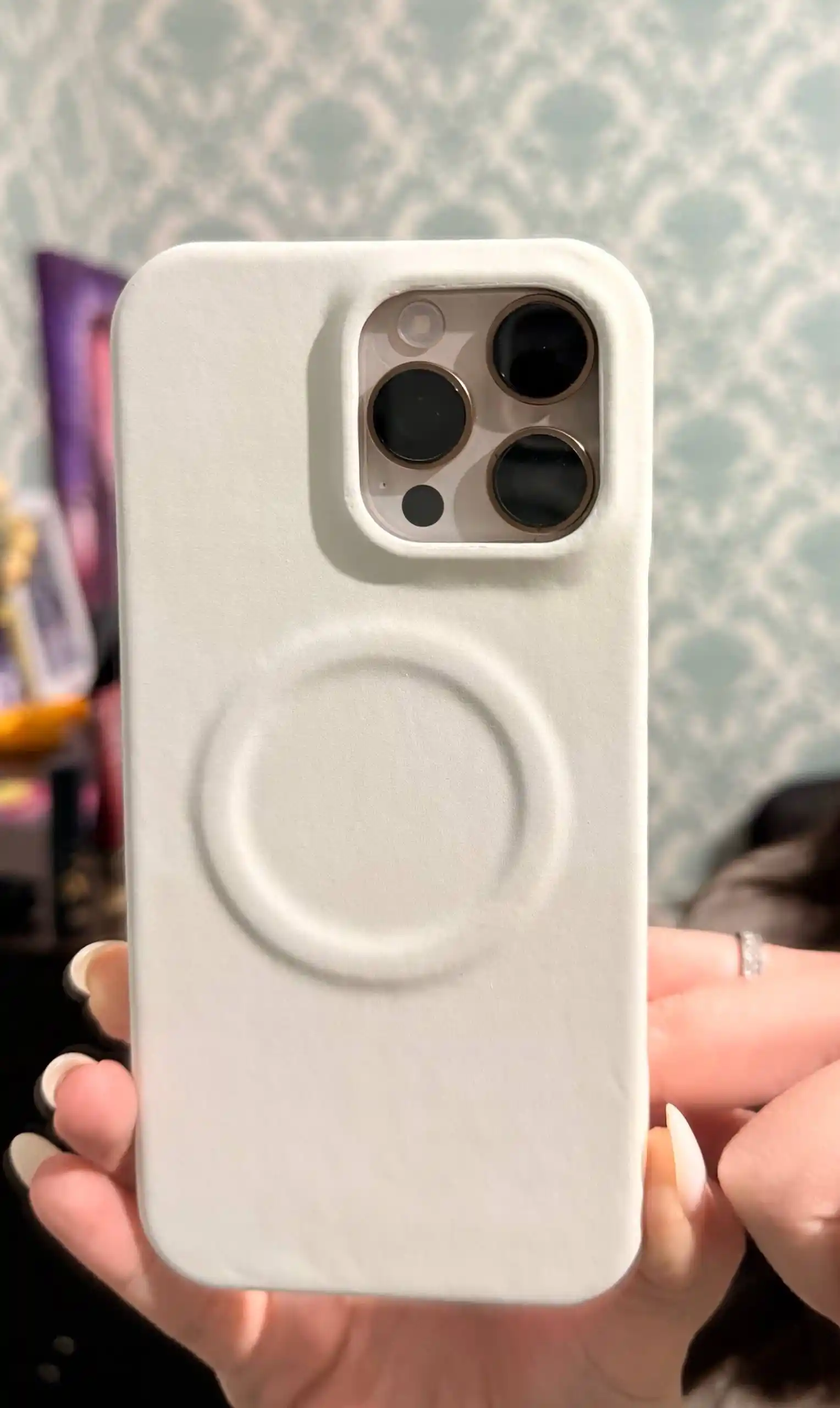 IPhone uchun MagSafe qo‘llab-quvvatlovchi, qo‘y terisi teksturali g‘ilofi 16,17,Pro/ProMax