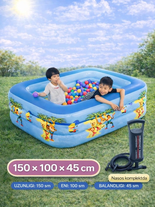 Надувной бассейн с мягким дном, надувной детский бассейн, 150×100×45 см