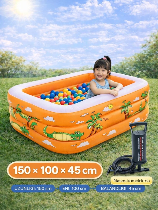 Надувной бассейн с мягким дном, надувной детский бассейн, 150×100×45 см