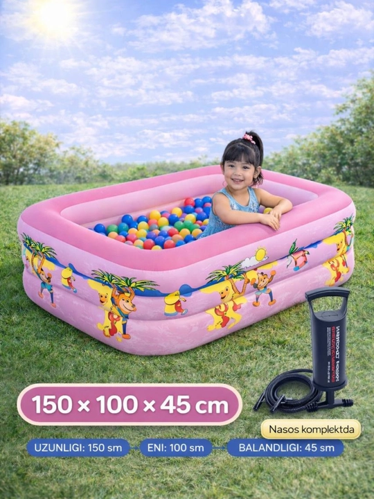 Надувной бассейн с мягким дном, надувной детский бассейн, 150×100×45 см