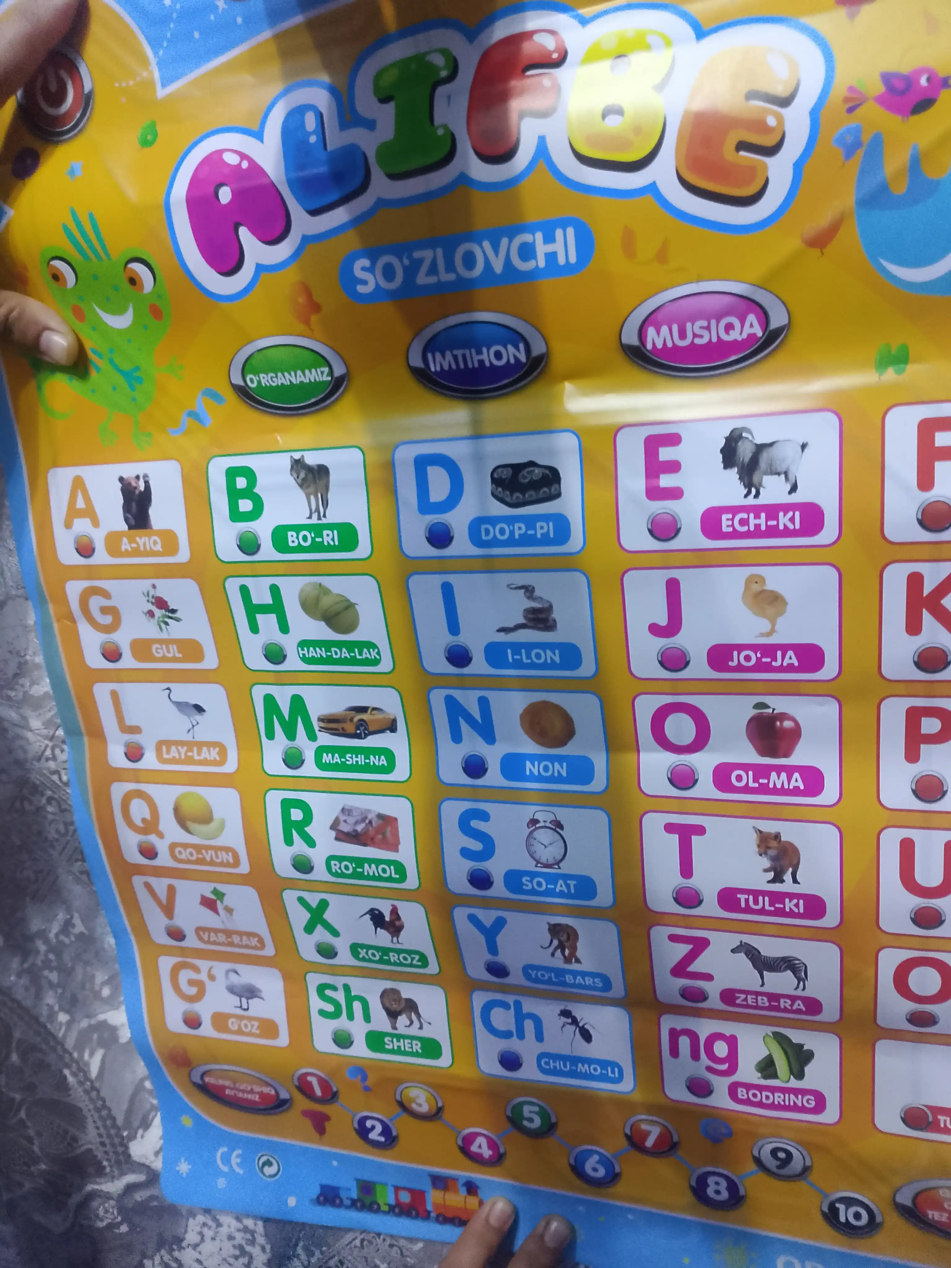 O'zbek tilidagi alifbo, harf va raqamlarning interaktiv gapiruvchi trenajyori