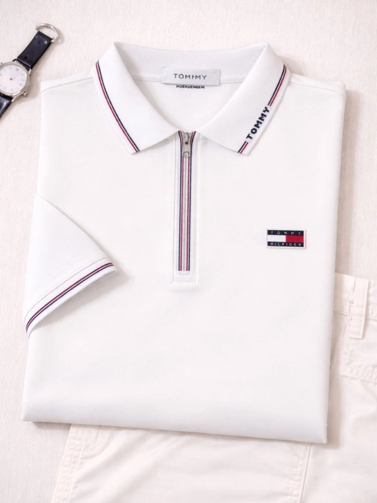 Zamonaviy Tommy Hilfiger finka yoqali erkaklar futbolkasi - 