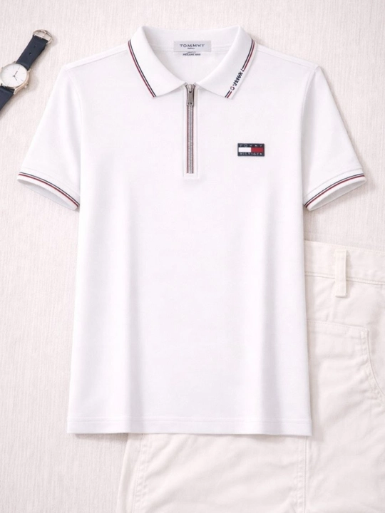 Zamonaviy Tommy Hilfiger finka yoqali erkaklar futbolkasi