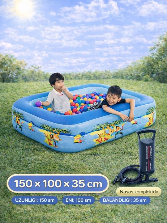 Yumshoq tubli shishiriladigan hovuz, bolalar uchun shishiriladigan hovuz, 150×100×35 sm - 