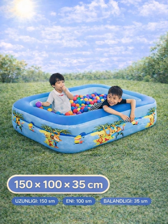 Yumshoq tubli shishiriladigan hovuz, bolalar uchun shishiriladigan hovuz, 150×100×35 sm - 
