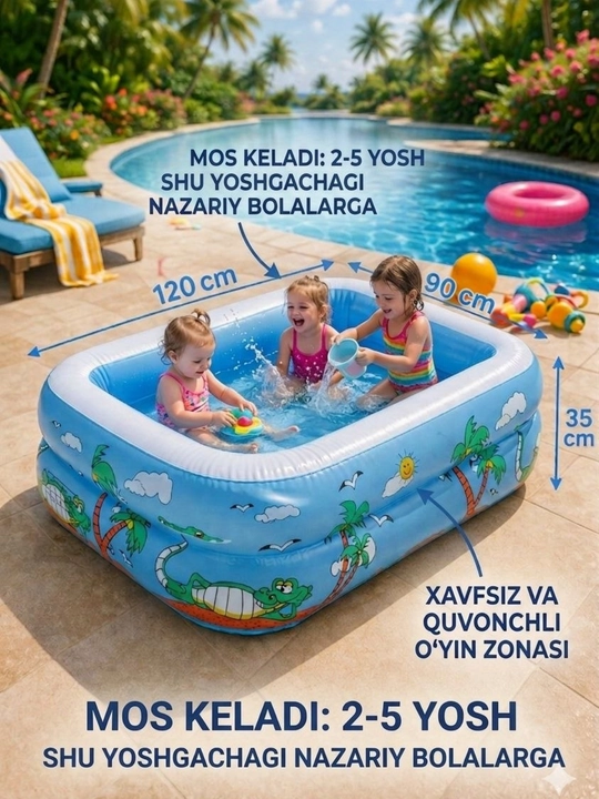 Bolalar uchun puflanadigan basseyn 120×90×35 sm - 