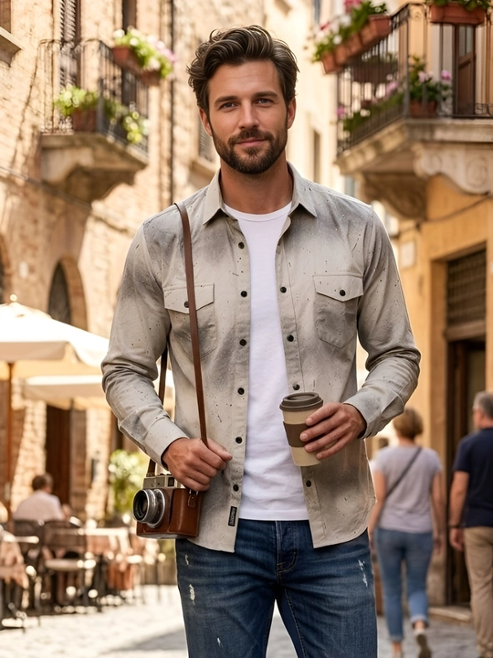 Erkaklar ko'ylagi, belga yopishgan, printli Slim Fit - 