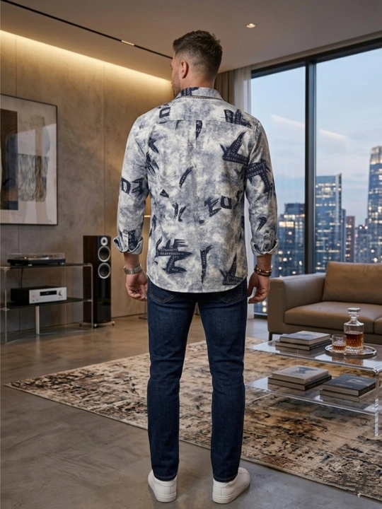 Erkaklar ko'ylagi, belga yopishgan, printli Slim Fit