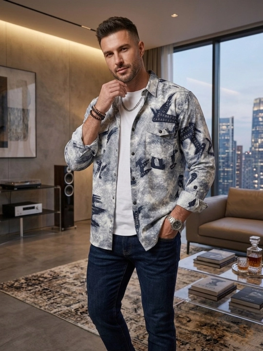 Erkaklar ko'ylagi, belga yopishgan, printli Slim Fit - 