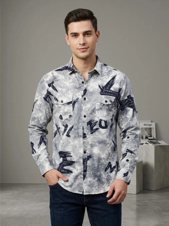Erkaklar ko'ylagi, belga yopishgan, printli Slim Fit