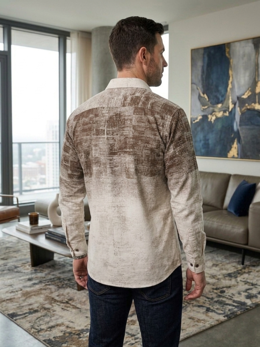 Erkaklar ko'ylagi, belga yopishgan, printli Slim Fit