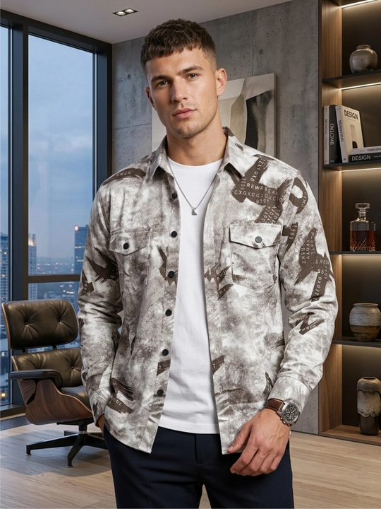 Erkaklar ko'ylagi, belga yopishgan, printli Slim Fit - 