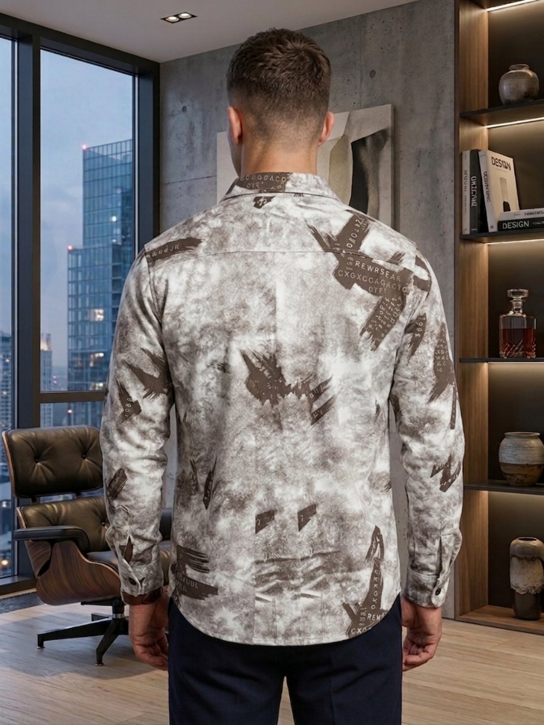 Erkaklar ko'ylagi, belga yopishgan, printli Slim Fit