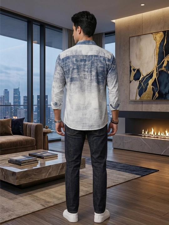 Erkaklar ko'ylagi, belga yopishgan, printli Slim Fit