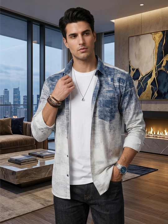 Erkaklar ko'ylagi, belga yopishgan, printli Slim Fit - 