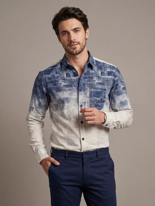 Erkaklar ko'ylagi, belga yopishgan, printli Slim Fit