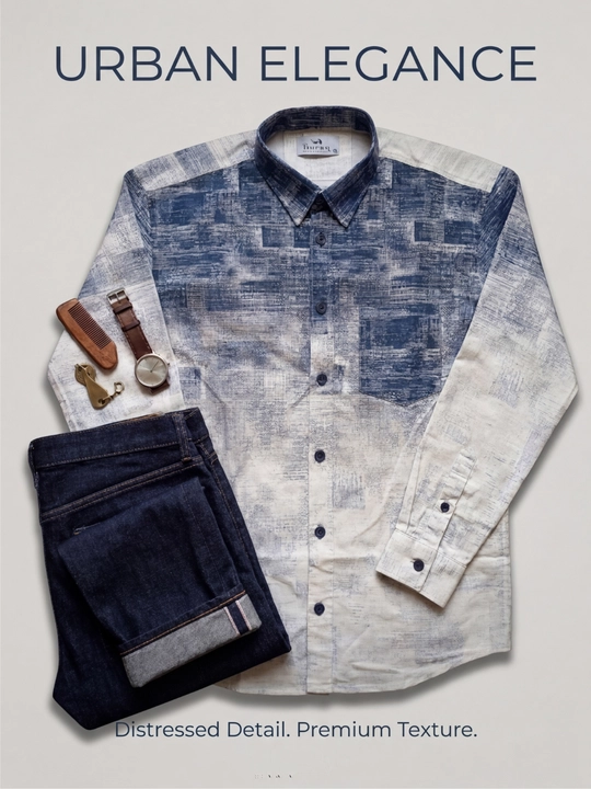 Erkaklar ko'ylagi, belga yopishgan, printli Slim Fit