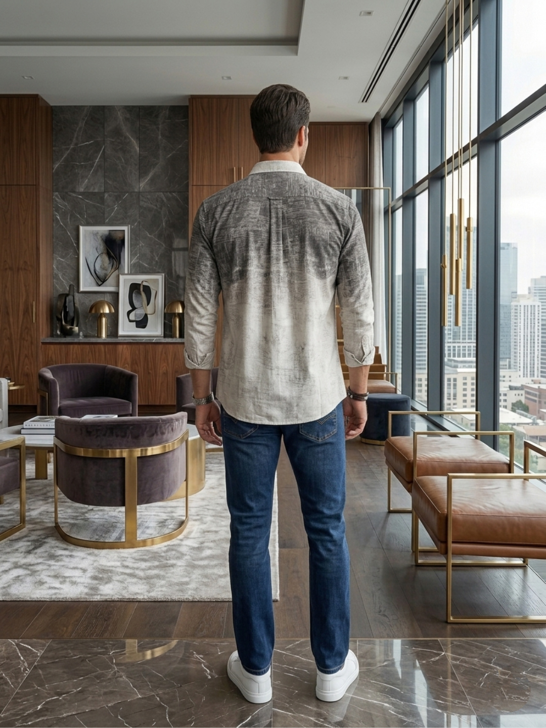 Erkaklar ko'ylagi, belga yopishgan, printli Slim Fit