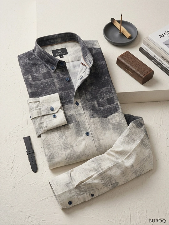 Erkaklar ko'ylagi, belga yopishgan, printli Slim Fit