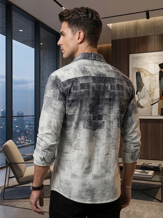 Erkaklar ko'ylagi, belga yopishgan, printli Slim Fit