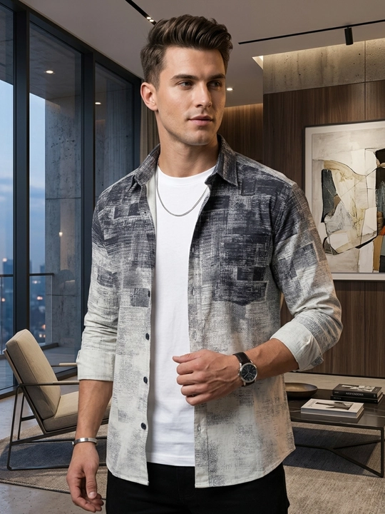 Erkaklar ko'ylagi, belga yopishgan, printli Slim Fit - 