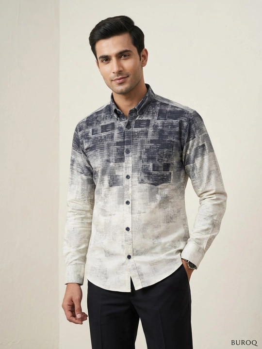 Erkaklar ko'ylagi, belga yopishgan, printli Slim Fit