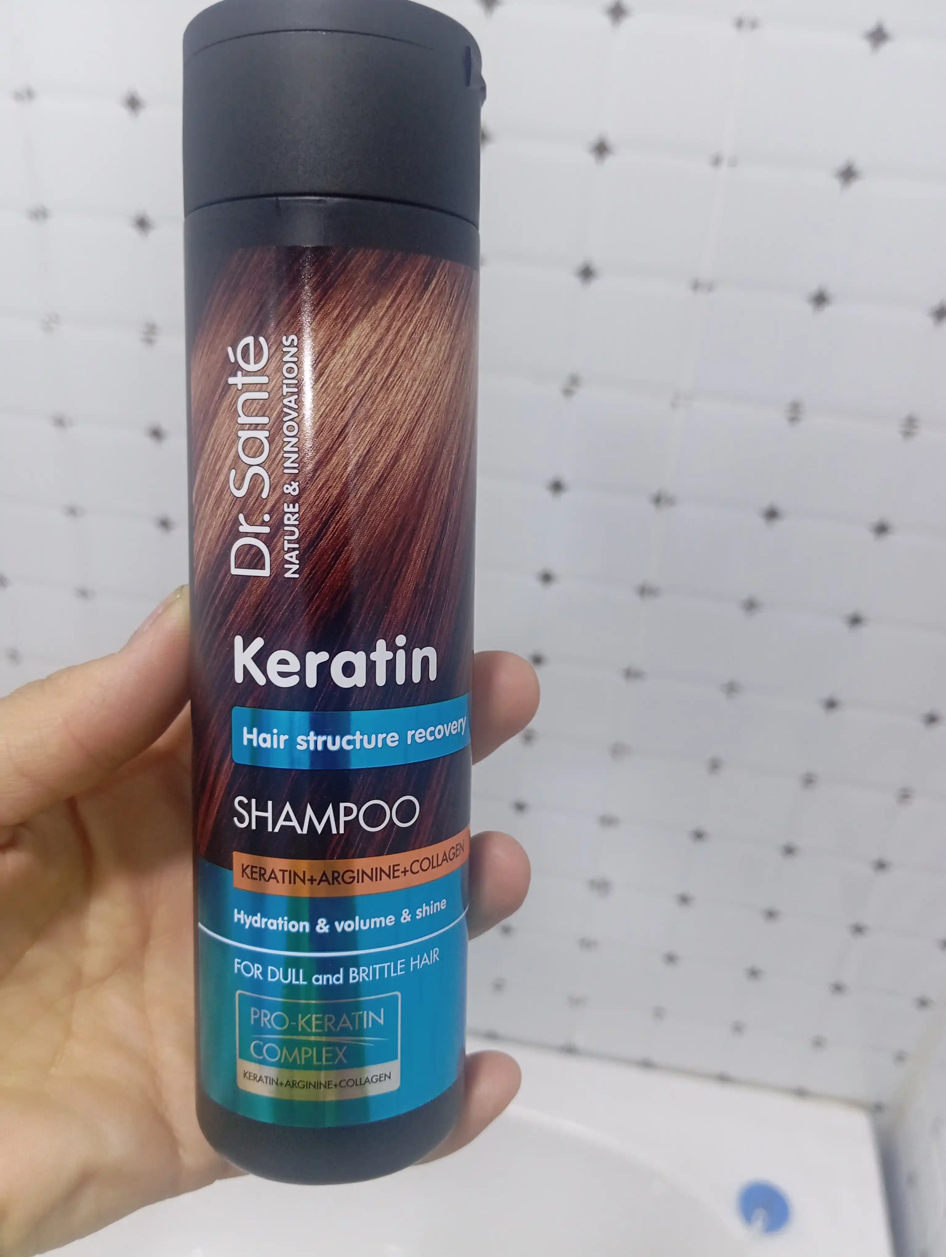 Dr.Sante Keratin shampuni, xira va mo‘rt sochlar uchun, keratin + kollagen + arganin