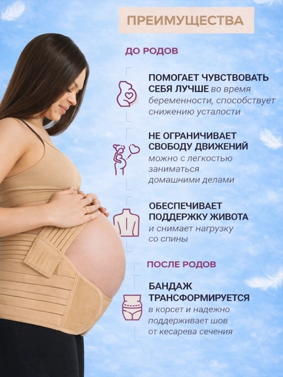Бандаж для беременных и послеродовой, 4 в 1, универсальный поддерживающий пояс — CHRM-BND-БЕЖЕВ-XL