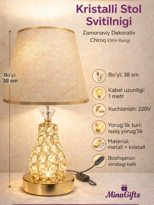 Dekorativ stol svitilnigi, zamonaviy yotoqxona lampasi, LED pastki yorug‘lik