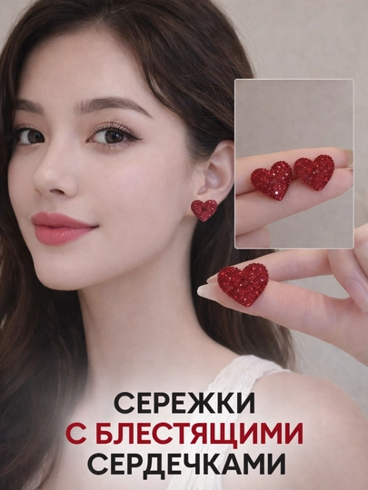Серьги в форме сердца,серьги женские,красные серьги,гвоздики — JENS-SERGISERD-КРАСН